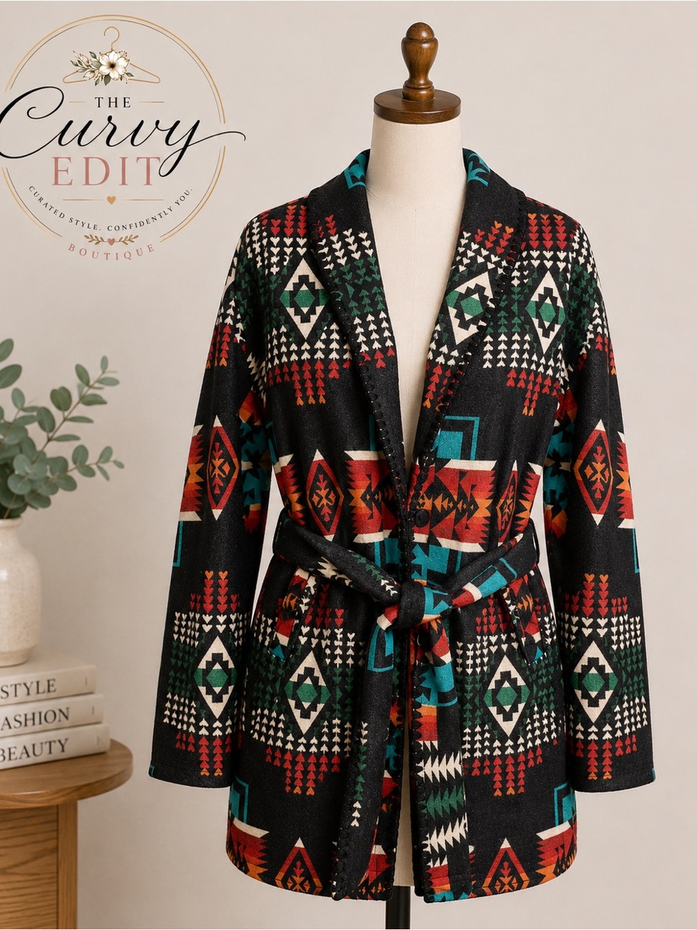 Fashion Express USA XL NWT Southwestern Aztec Belted Coat Western Boho Chic